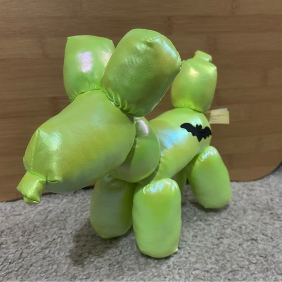 EUC Lime Green Spooky Stuffed Balloon Dog with Bat Design - Picture 3 of 4